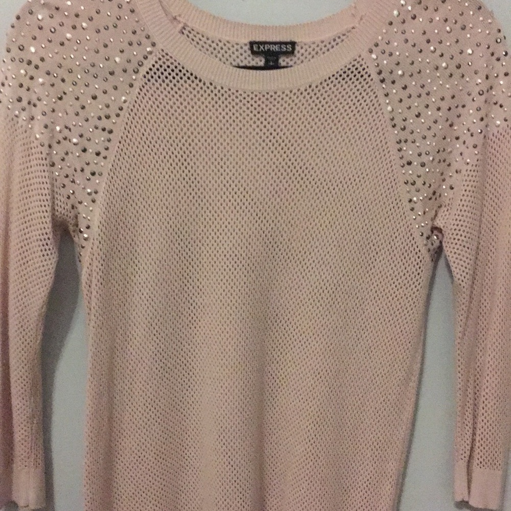 Express Rhinestone Mesh Pink Blouse Small - Picture 4 of 4